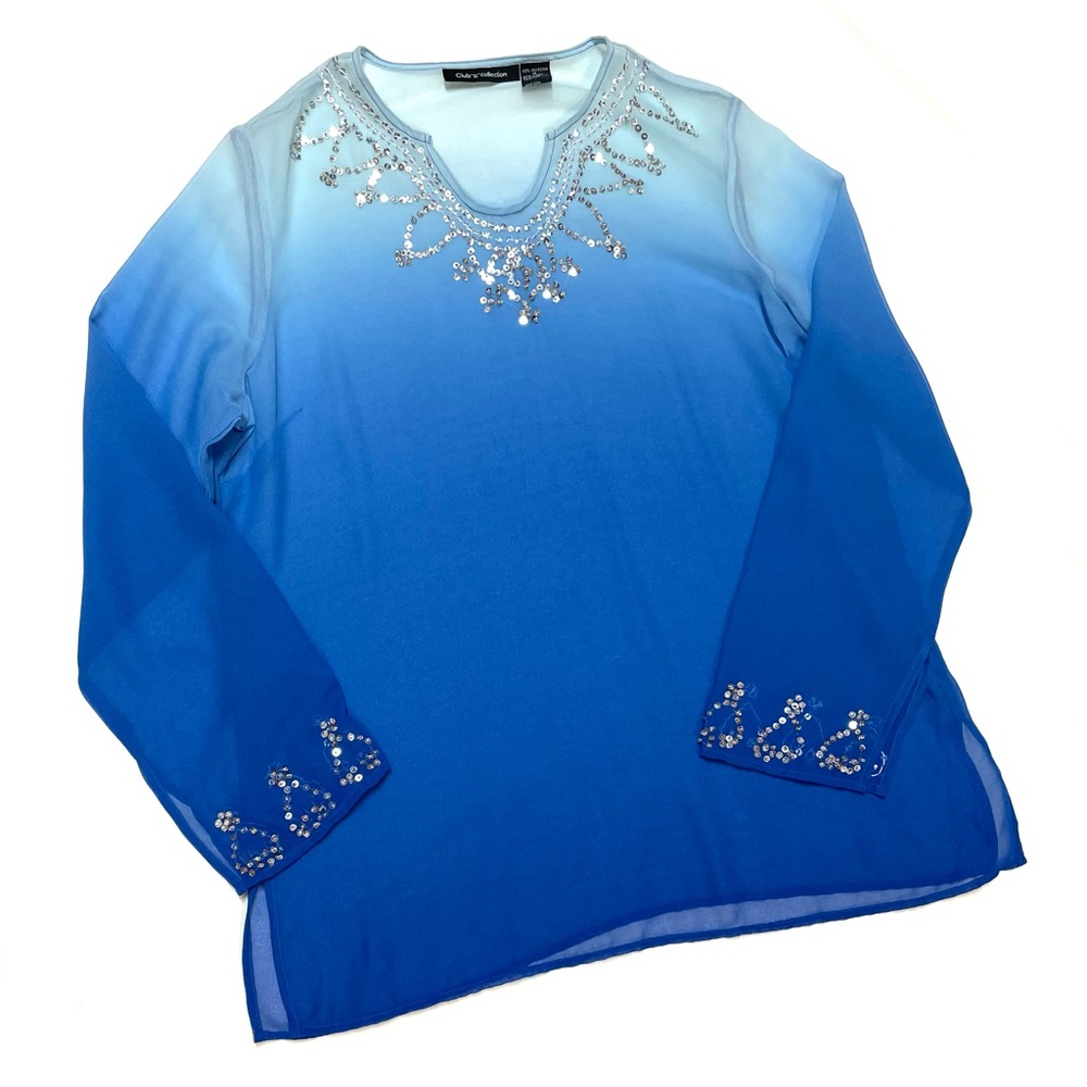 Blue ombré sequin trim beach cover up Sz M